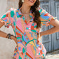 Multicolored Frill Trim V-Neck Flounce Sleeve Blouse