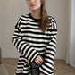 Distressed Striped Round Neck Long Sleeve Sweater