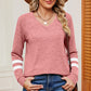 Striped V-Neck Long Sleeve T-Shirt