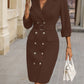 Double-Breasted Lapel Collar Long Sleeve Dress