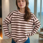 Distressed Striped Round Neck Long Sleeve Sweater