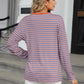 Striped Notched Long Sleeve T-Shirt