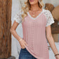 Eyelet V-Neck Lace Short Sleeve T-Shirt