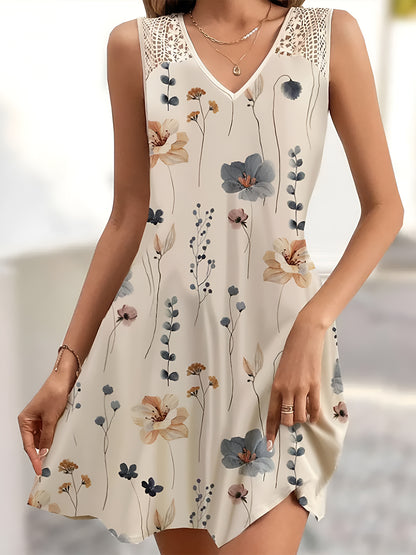 Printed V-Neck Sleeveless Mini Dress