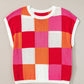 Color Block Round Neck Cap Sleeve Knit Top