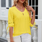 Eyelet Drawstring V-Neck Half Sleeve T-Shirt