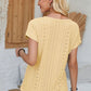 Eyelet Round Neck Rolled Short Sleeve T-Shirt