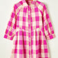 Ruched Plaid Three-Quarter Sleeve Shirt Dress