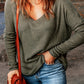 V-Neck Long Sleeve Ribbed Top