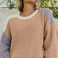 Color Block Round Neck Drop Shoulder Sweater