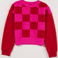 Checkered Round Neck Dropped Shoulder Sweater