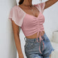 Drawstring Short Sleeve Crop Top