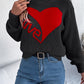 LOVE Heart Round Neck Dropped Shoulder Sweater