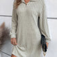 Ribbed Collared Neck Long Sleeve Dress