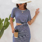 Cutout Striped Round Neck Short Sleeve Dress