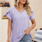 Eyelet V-Neck Petal Sleeve T-Shirt