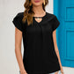 Eyelet Round Neck Short Sleeve T-Shirt