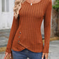 Decorative Button Round Neck Long Sleeve T-Shirt