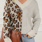 Leopard V Neck Drop Shoulder Sweater