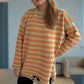 Distressed Striped Round Neck Long Sleeve Sweater