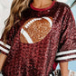 Sequin Football Round Neck Half Sleeve Oversize Top