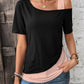 Contrast Asymmetrical Neck Short Sleeve T-Shirt