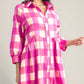 Ruched Plaid Three-Quarter Sleeve Shirt Dress