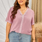 Plus Size Swiss Dot Spliced Lace V-Neck Blouse