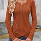 Decorative Button Round Neck Long Sleeve T-Shirt