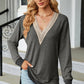 Slit V-Neck Long Sleeve T-Shirt