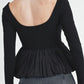 Peplum Scoop Neck Long Sleeve T-Shirt