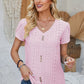 Decorative Button Eyelet V-Neck Short Sleeve T-Shirt