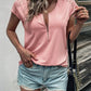 Lace Detail Half Zip Cap Sleeve T-Shirt