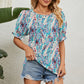 Round Neck Flounce Sleeve Blouse