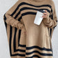 Striped Turtleneck Batwing Sleeve Sweater with Pockets