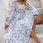 Smocked Printed V-Neck Flounce Sleeve Dress