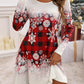 Snowflakes Plaid Round Neck Long Sleeve Dress