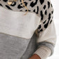 Leopard Color Block Round Neck Long Sleeve Sweater