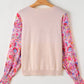 Printed Round Neck Flounce Sleeve Sweater