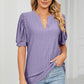 Eyelet Notched Short Sleeve T-Shirt