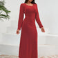 Ruched Round Neck Long Sleeve Dress