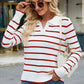 Striped Johnny Collar Long Sleeve Sweater