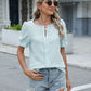 Textured Notched Short Sleeve Blouse