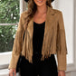 Fringe Trim Lapel Collar Cropped Blazer