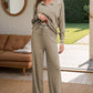 Contrast Trim Johnny Collar Top and Drawstring Pants Sweater Set