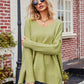 Slit V-Neck Dropped Shoulder Sweater