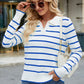 Striped Johnny Collar Long Sleeve Sweater