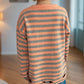 Distressed Striped Round Neck Long Sleeve Sweater