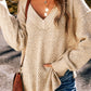 V-Neck Dropped Shoulder Long Sleeve Sweater