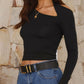 Cutout Asymmetrical Neck Long Sleeve T-Shirt